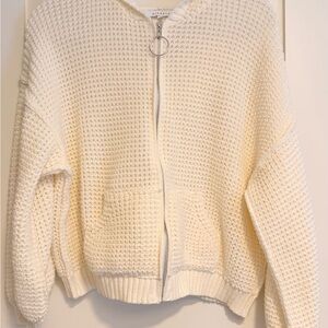 Miracle Cream Waffle Knit Zip-Up Sweater